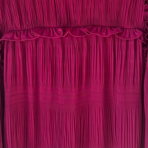Ted Baker Airlie Pleated Smocking High Neck with Ruffle Top Blouse, Deep Pink, 4 - Picture 9 of 13